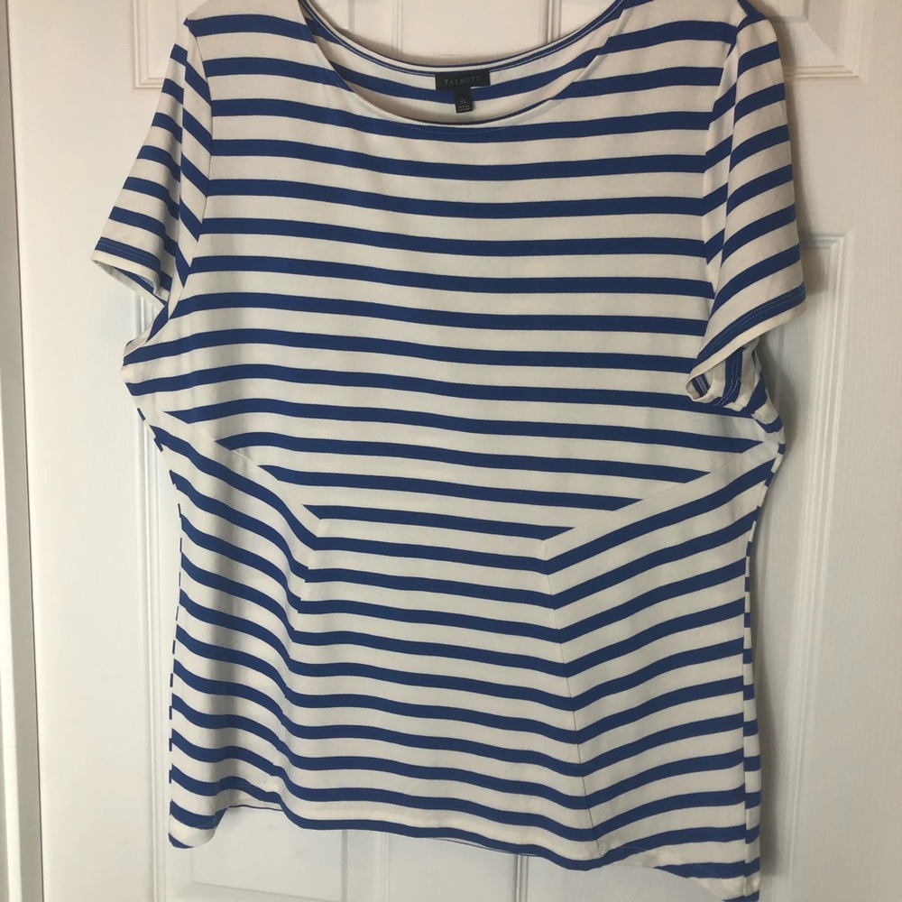 Talbots Blue and White Striped top. Size XL